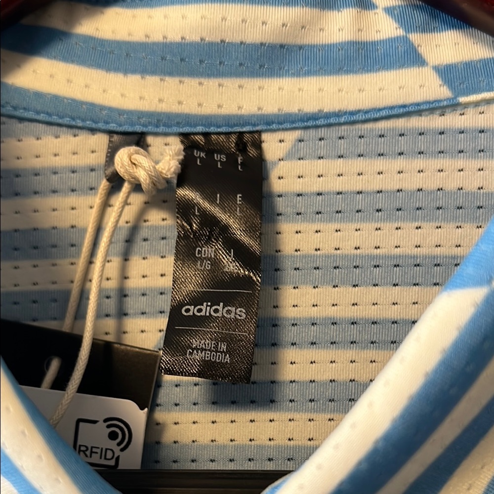 Brand New Adidas Blue & White Striped Mesh Print Stretch Tennis 🎾 Golf ⛳️ Polo! - Picture 3 of 12